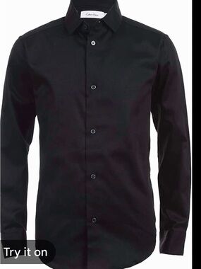 Calvin Klein Boys Black Sateen Long Sleeve Dress Shirt Size 16 XL K871033